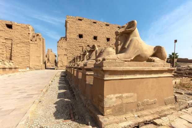 A line of ram-headed statues are pictured at the Karnak temple complex in Luxor, Egypt. This location also serves as a unique visual for those viewing the Aug. 2, 2027, eclipse. 