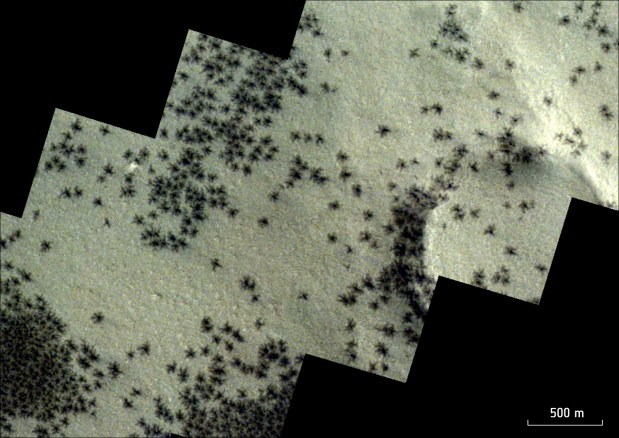 Martian 'spiders' imaged by the ESA’s ExoMars Trace Gas Orbiter. Credit: ESA/TGO/CaSSIS