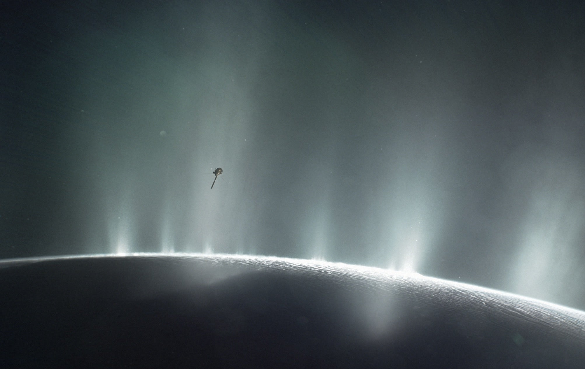 Scientists could one day find traces of life on Enceladus, an ocean-covered moon orbiting Saturn. Credit: NASA/JPL-Caltech, CC BY-SA