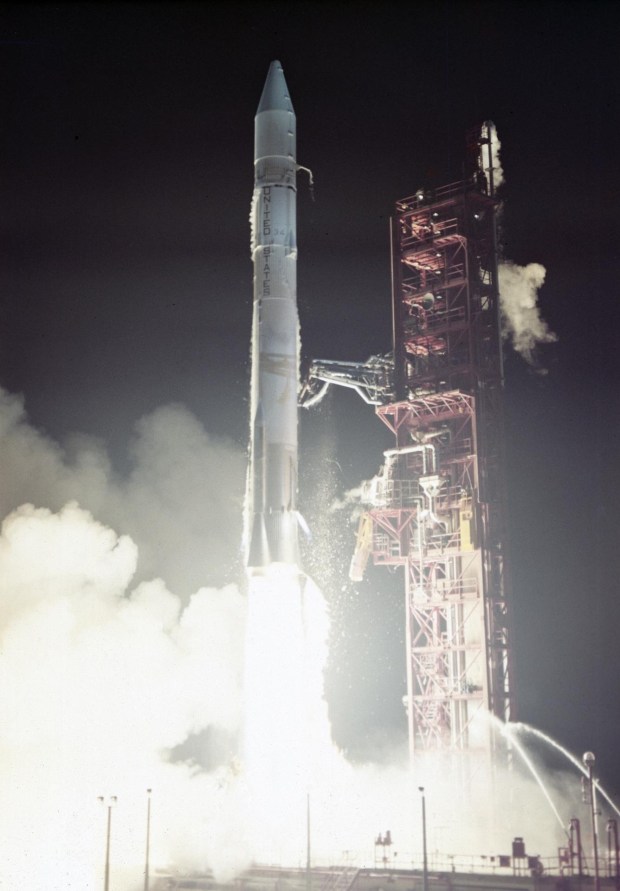 The Atlas-Centaur carrying the Mariner 10 spacecraft launched Nov. 3, 1973. This mission was for the exploration of the planets Venus and Mercury. Credit: NASA.