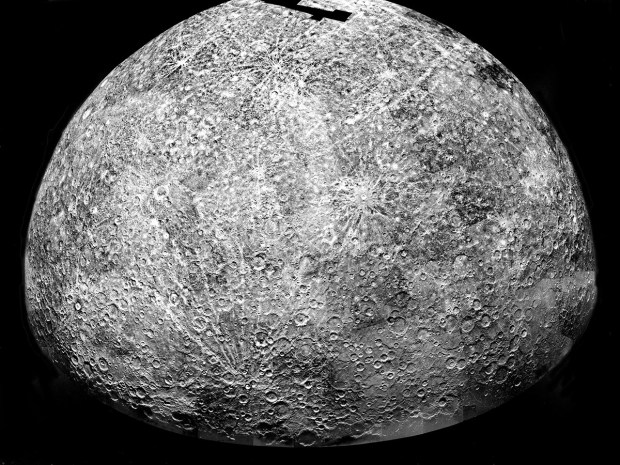 Mercury's southern hemisphere as seen during Mariner 10 flybys. 