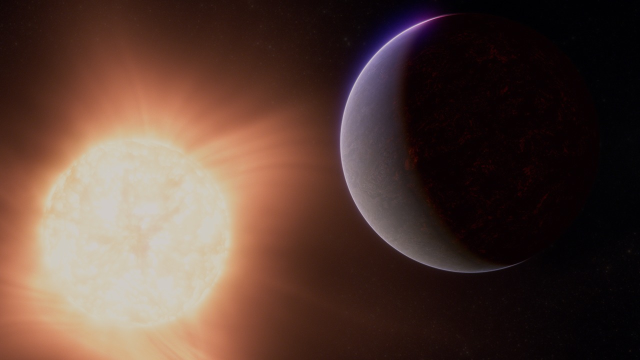 This artist’s concept shows what the exoplanet 55 Cancri e could look like. Credit: NASA, ESA, CSA, Ralf Crawford (STScI).
