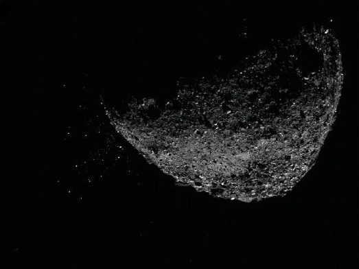 This view of asteroid Bennu ejecting particles from its surface on Jan. 6, 2019