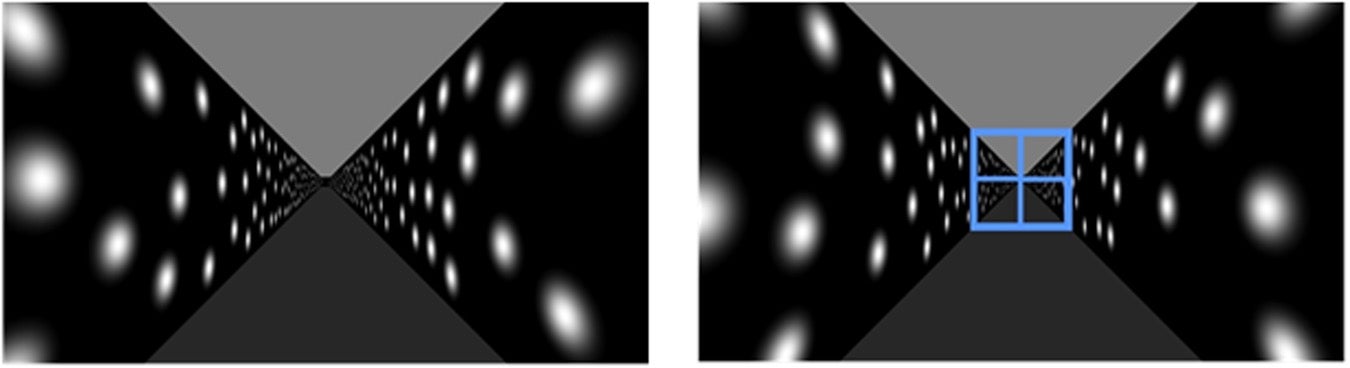 Screenshots from the hallway in which the participants were immersed. The target (right) is shown at the beginning of each trial. Credit: Nature.com