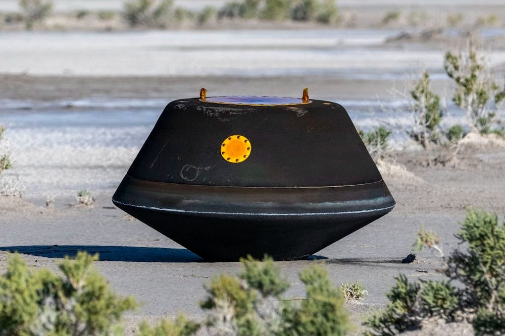 The Bennu sample return capsule. Credit: Keegan Barber/NASA via AP.